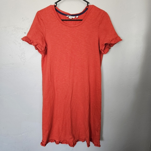 Boden Women's 6L 6 Red Orange Ruffled Knee Length T-shirt Dress Flutter Sleeves - Picture 1 of 6